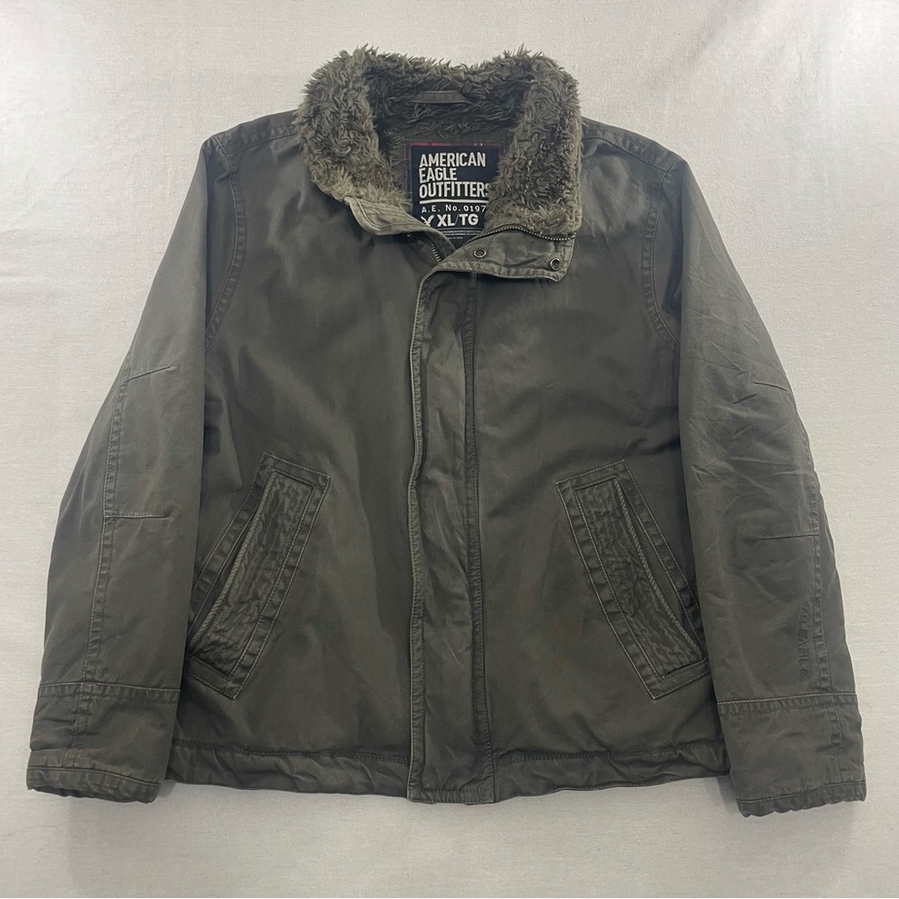 VTG American Eagle Jacket Mens XL Brown Faux Fur Lined Adirondack Field Coat Y2K